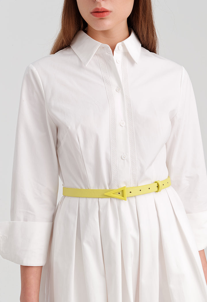 Choice Solid Dress With Pleated Waist Off White