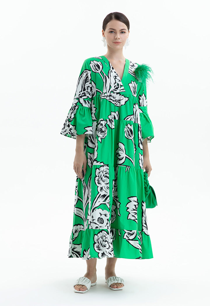 Choice All Over Print Tiered Maxi Dress Print
