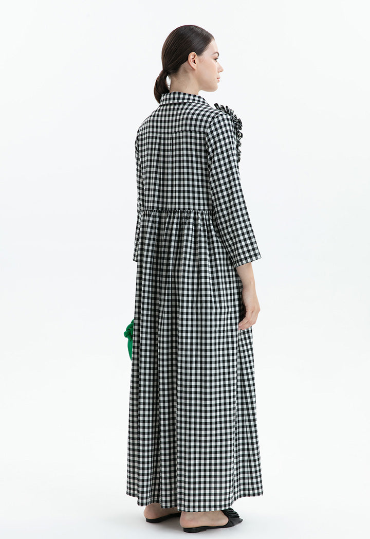 Choice Multicolored Checkered Print Dress Beige+Beige