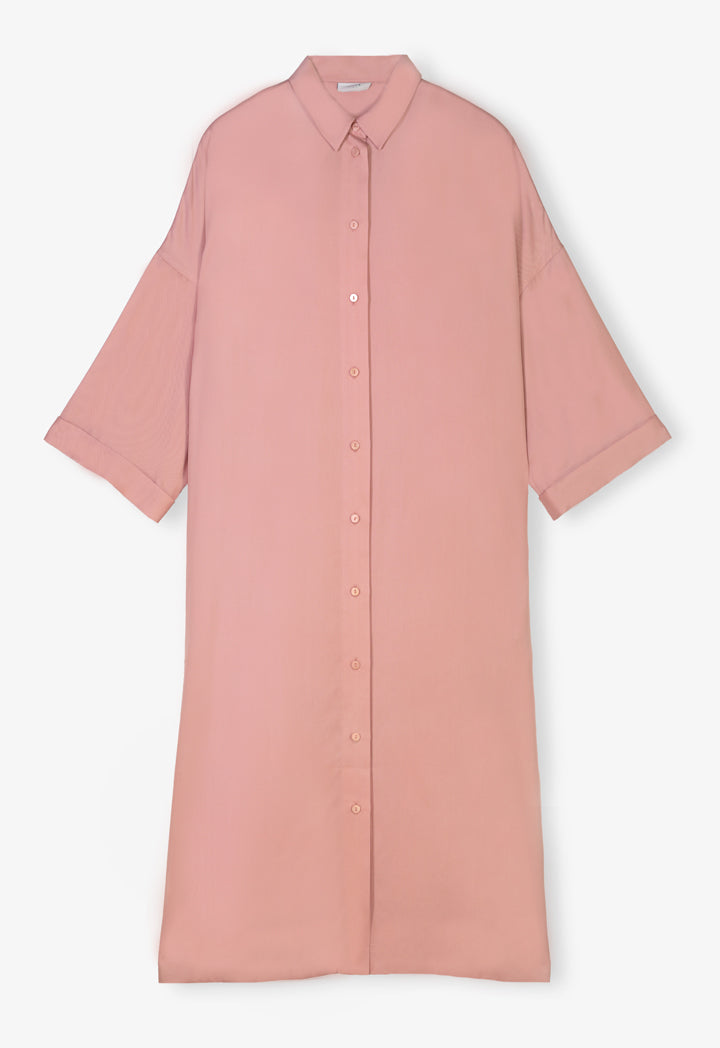 Choice Single Tone Flared Shirt Dress Blush