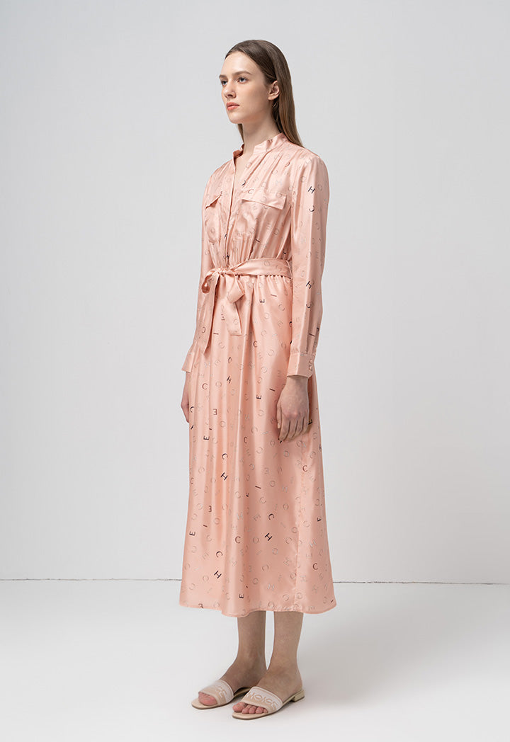 Choice Printed Monogram Belted Maxi Dress Pink