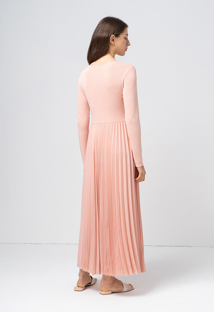 Choice Solid Pleated Maxi Dress Blush