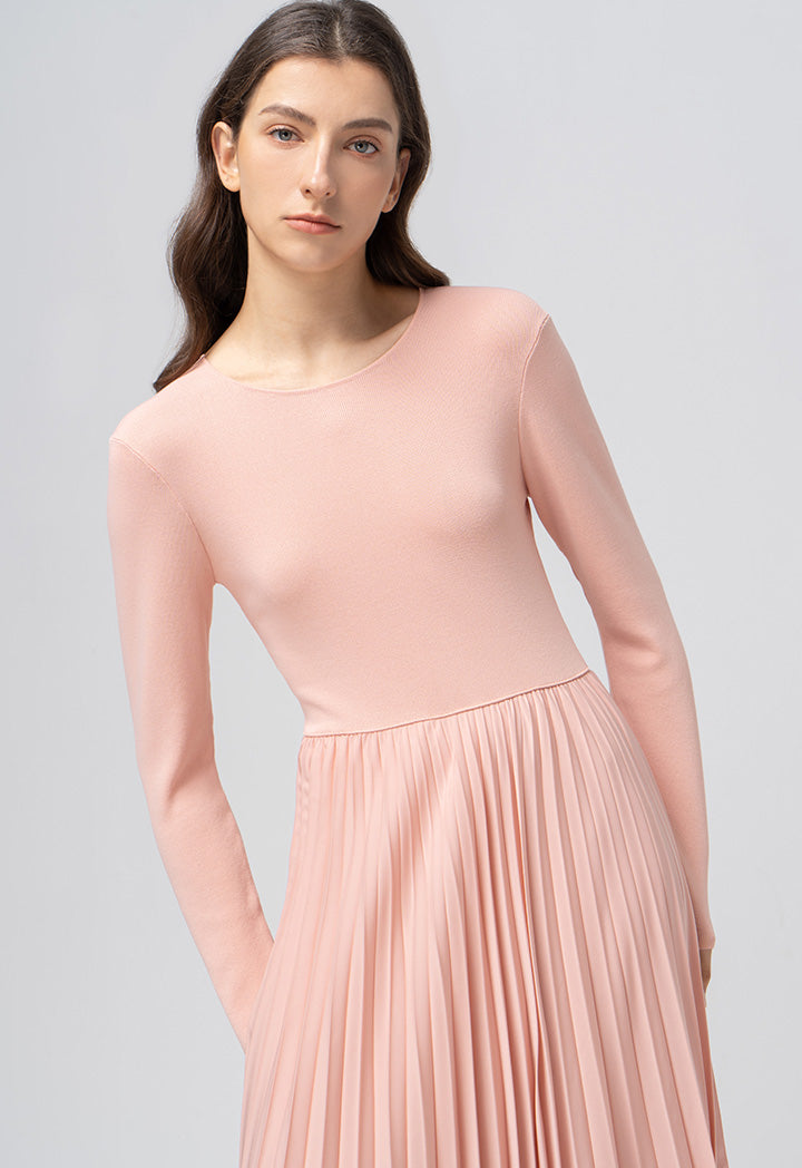 Choice Solid Pleated Maxi Dress Blush