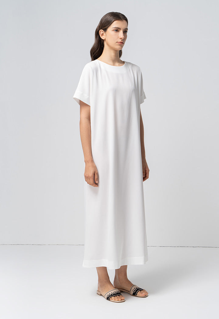 Choice Solid Continuous Short Sleeves Maxi Dress Offwhite