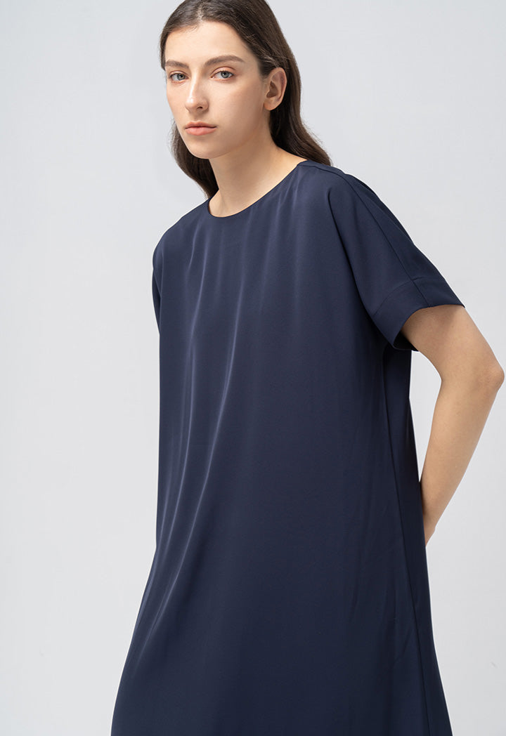 Choice Solid Continuous Short Sleeves Maxi Dress Navy