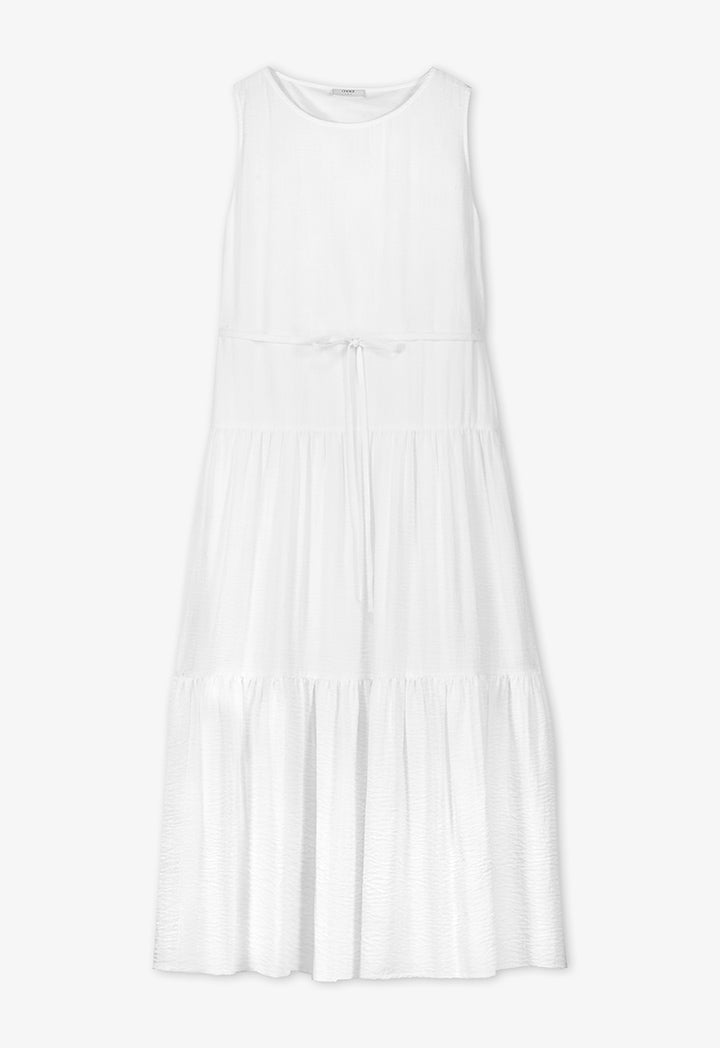 Choice Solid Maxi Layered Sleeveless Dress Off White