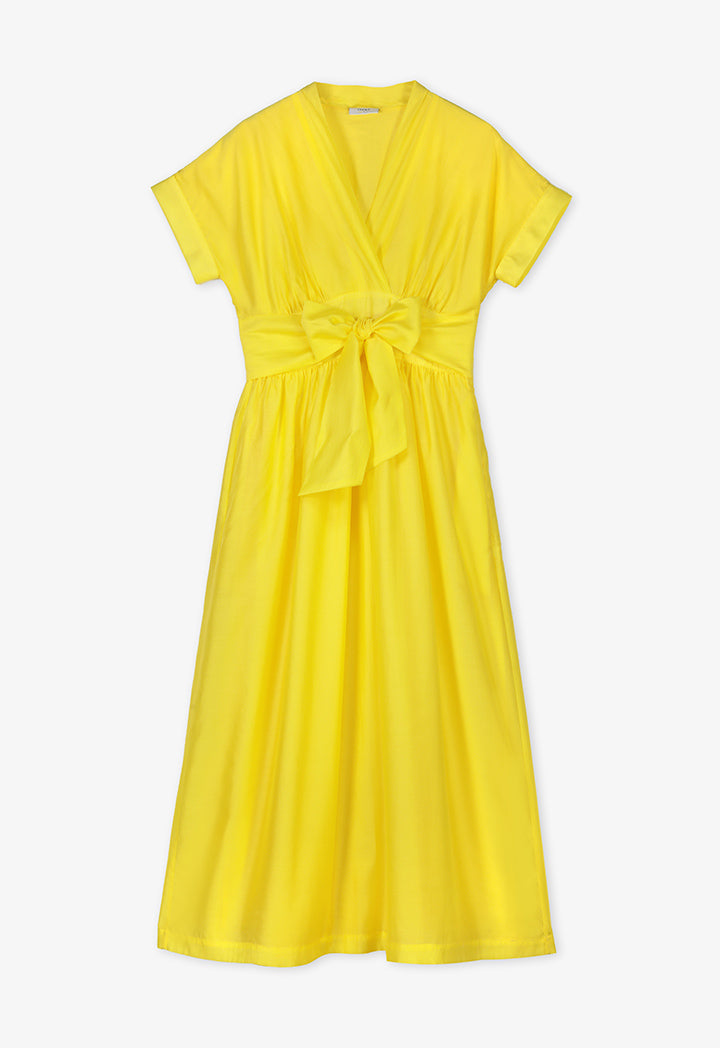 Choice Solid Short Sleeve Belted Dress Yellow