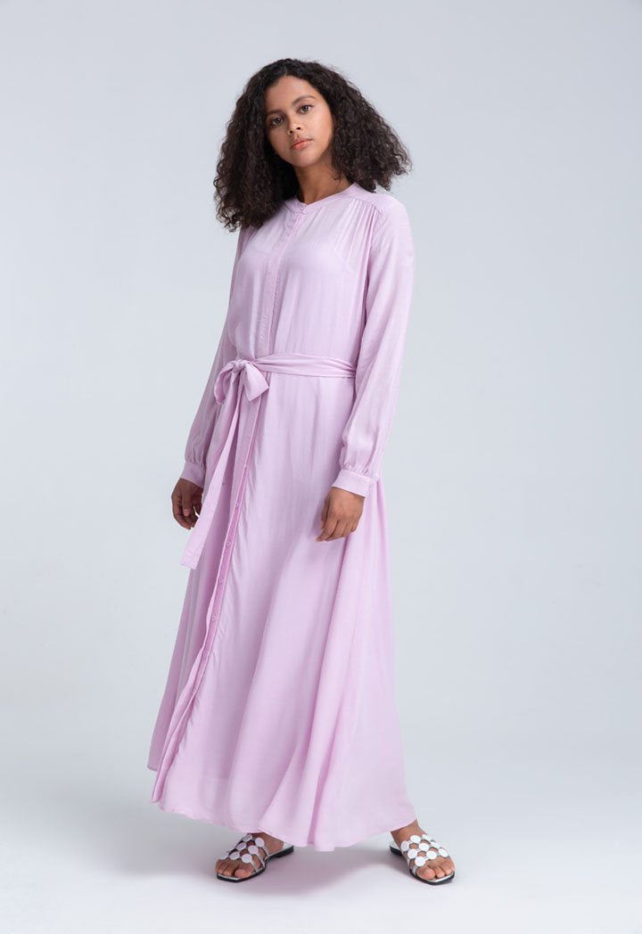 Choice Long Sleeve Belted Dress Lilac