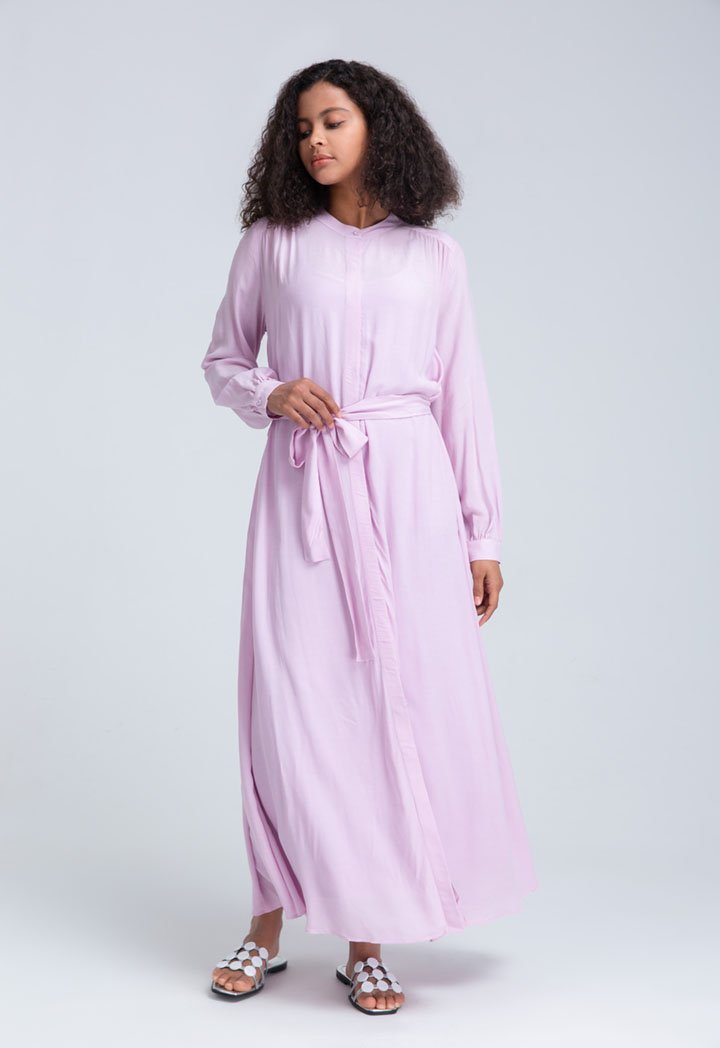Choice Long Sleeve Belted Dress Lilac