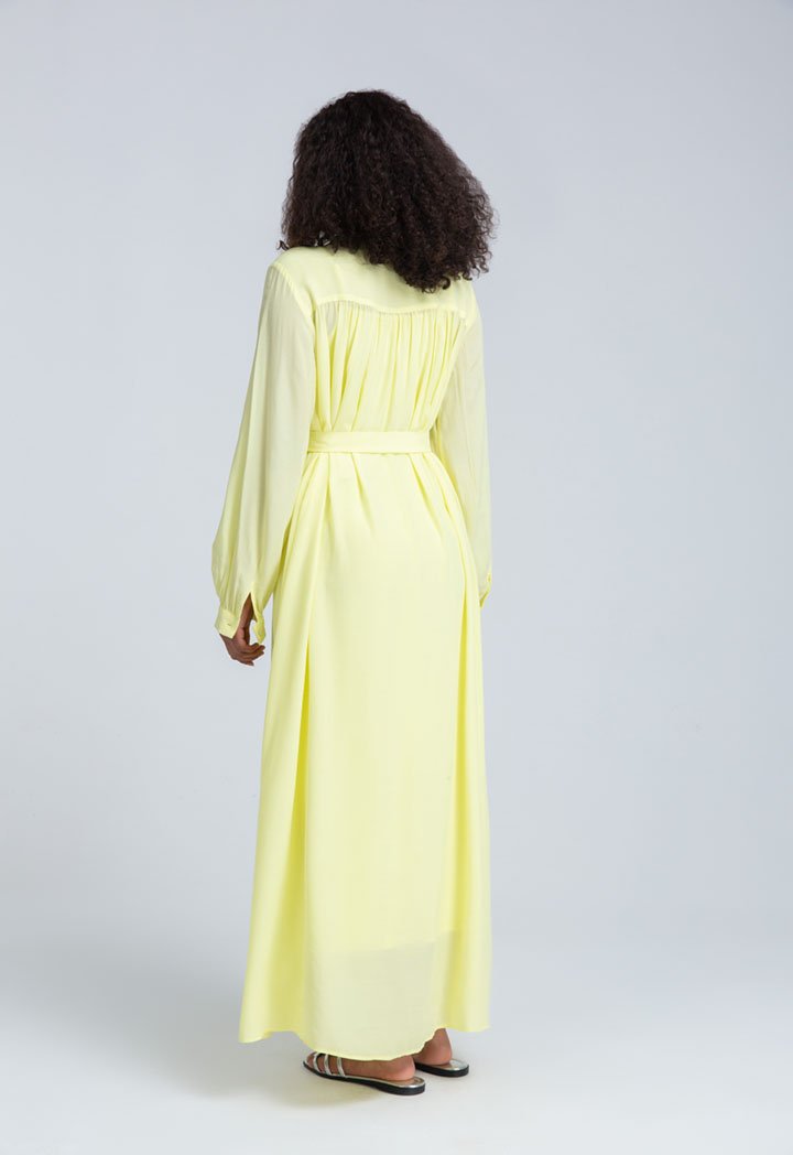 Choice Long Sleeve Belted Dress Yellow