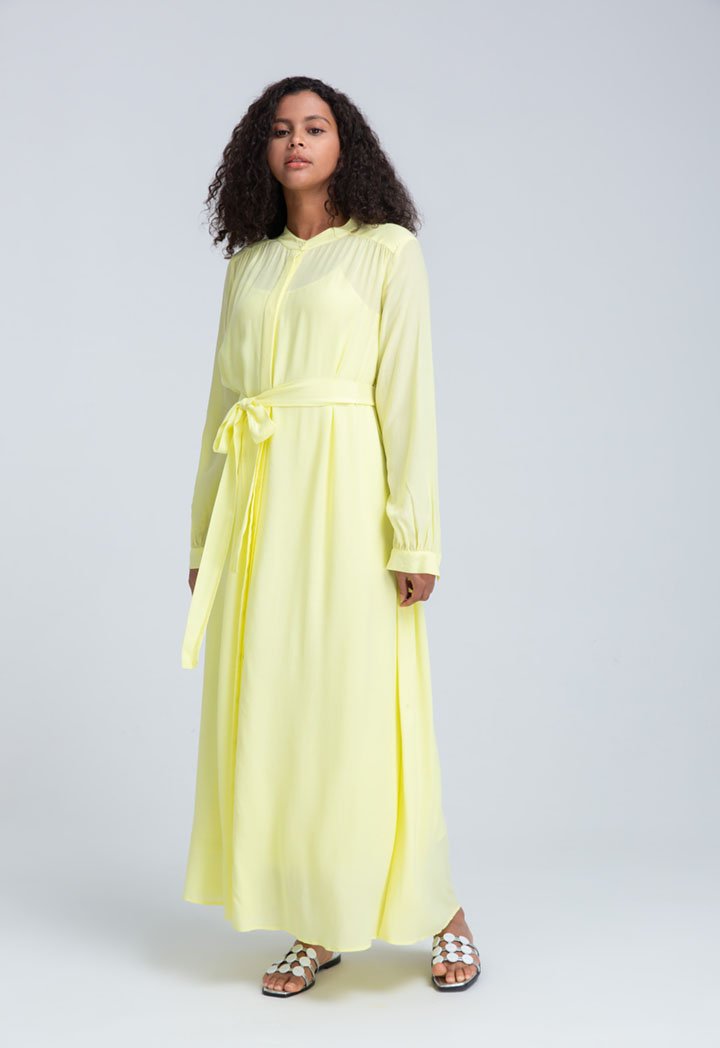 Choice Long Sleeve Belted Dress Yellow