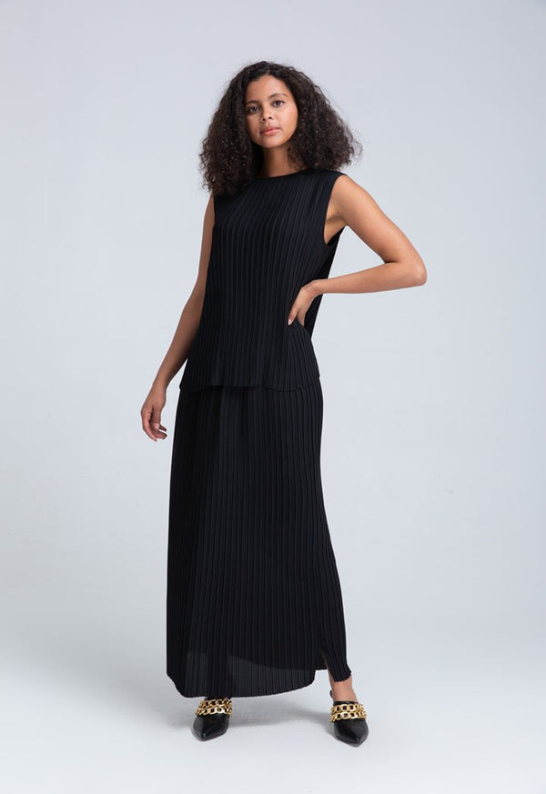Choice Pleated Top And Skirt Black