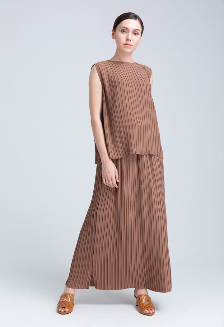 Choice Pleated Top And Skirt Tabac