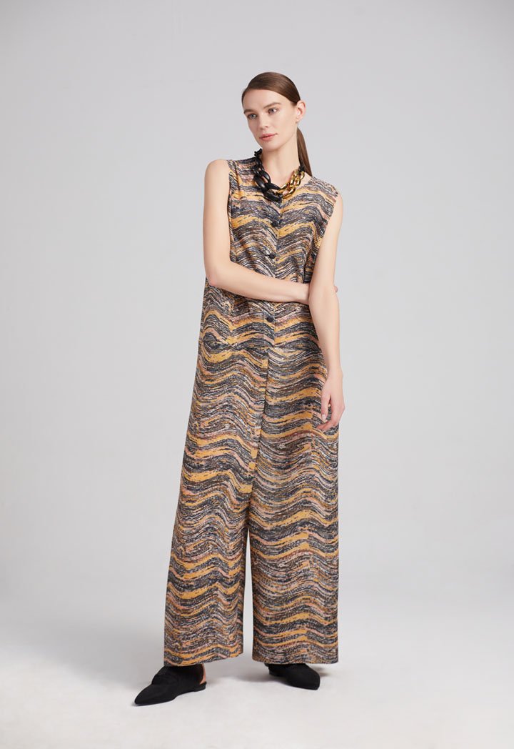 Choice Printed Electric Pleated Jumpsuit Multicolor