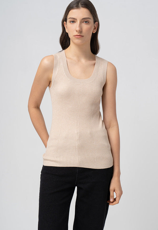 Choice Basic Ribbed Detail Knitwear Beige
