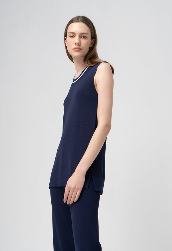 Choice Solid Sleeveless Knitted Top  Indigo