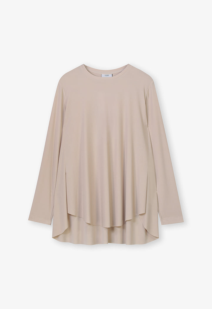 Choice Solid Long Sleeve Top Beige