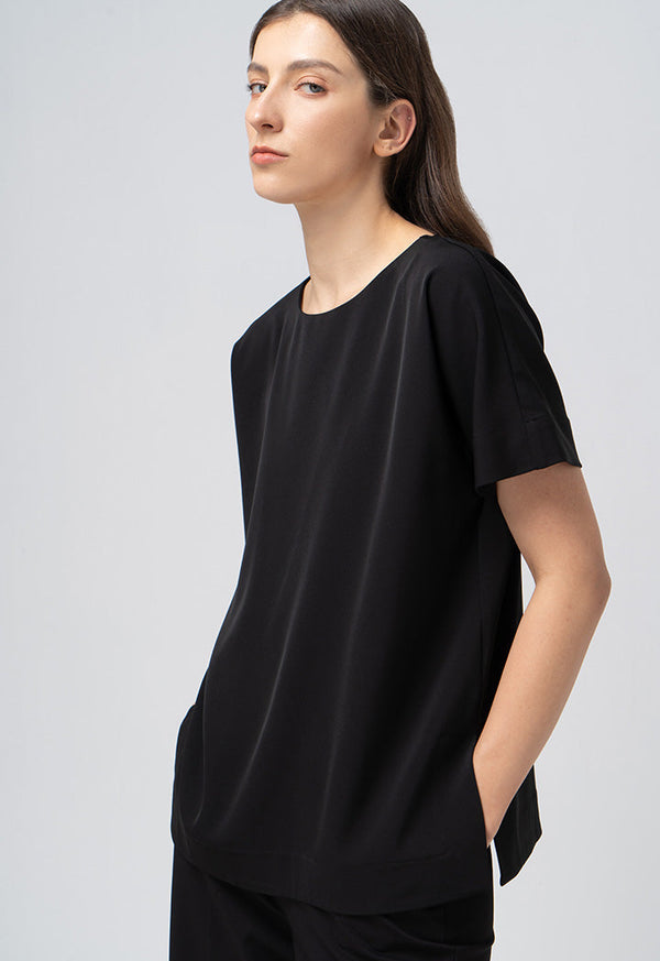 Choice Solid Continuous Short Sleeves Blouse Black
