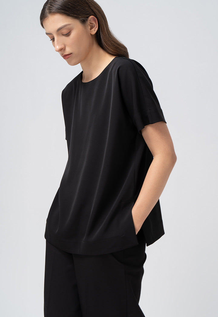 Choice Solid Continuous Short Sleeves Blouse Black