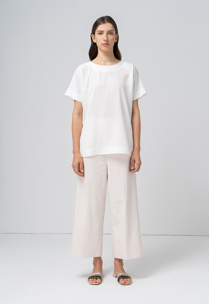Choice Solid Continuous Short Sleeves Blouse Offwhite