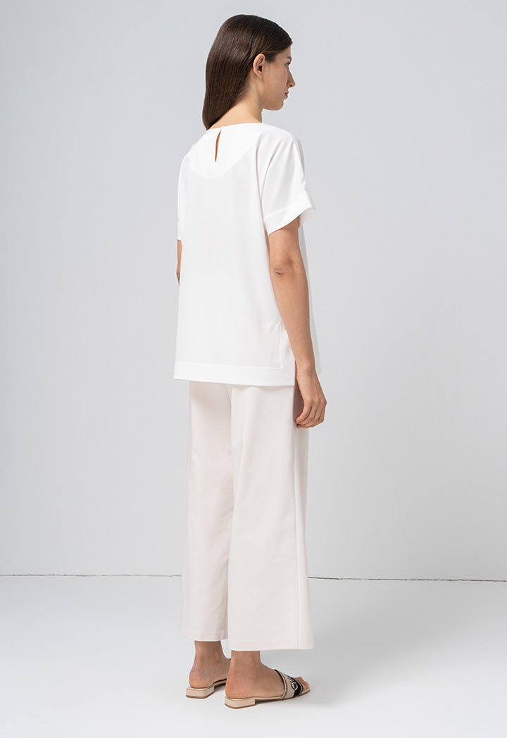 Choice Solid Continuous Short Sleeves Blouse Offwhite