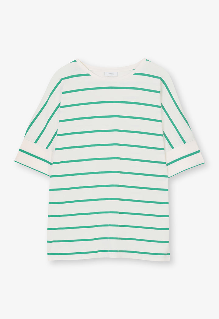 Choice Striped Short Dolman Sleeves T-Shirt Green