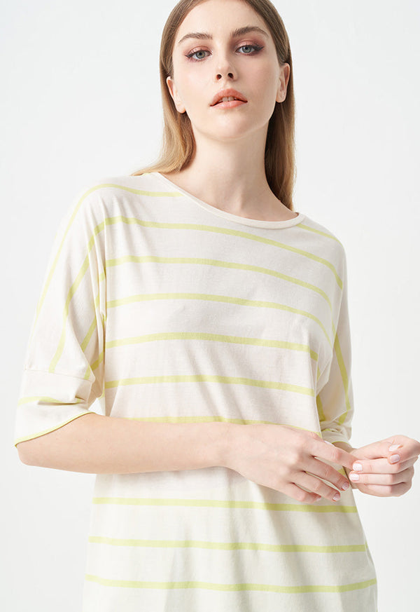 Choice Striped Short Dolman Sleeves T-Shirt Lime