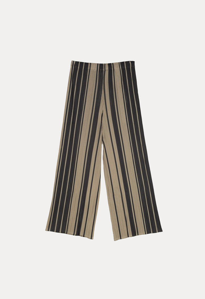 Choice Pleated Stripe Print Wide Leg Pants Beige