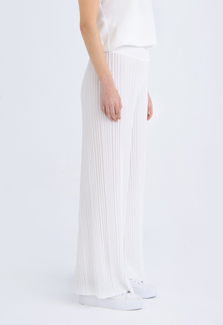 Choice Solid Color Knitted Pleated Culottes Off White