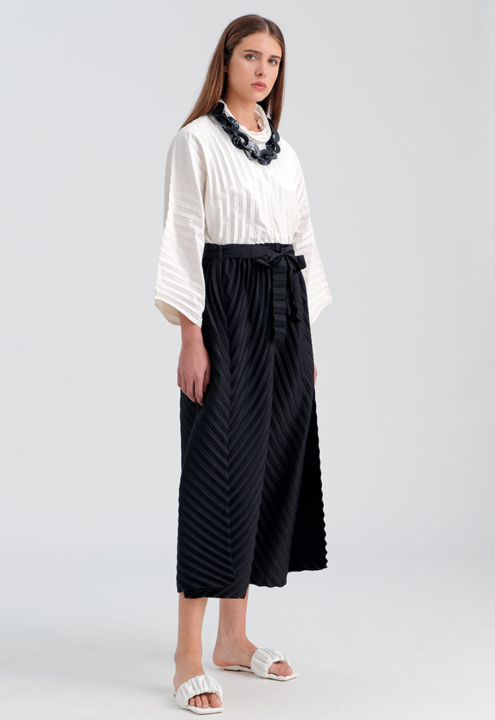 Choice Accordion Pleated Solid Culottes Black