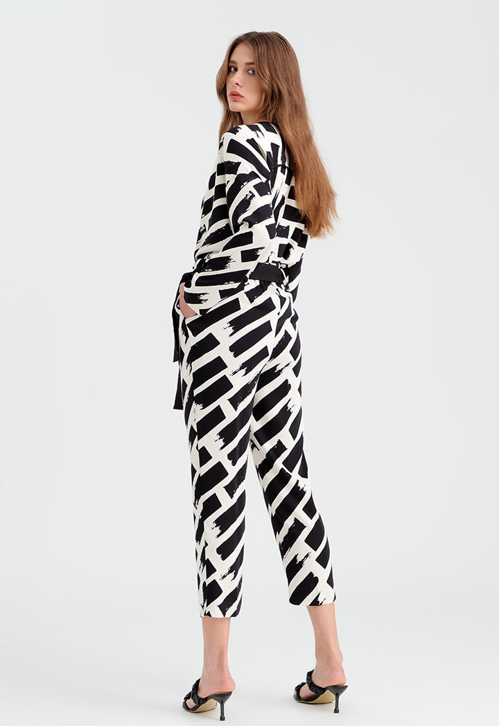 Choice Printed Trouser With Pleated Waist Creame / Black