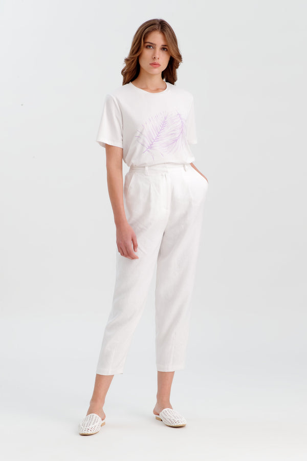 Choice Solid Wide Pants With Elasticated Waist Off White
