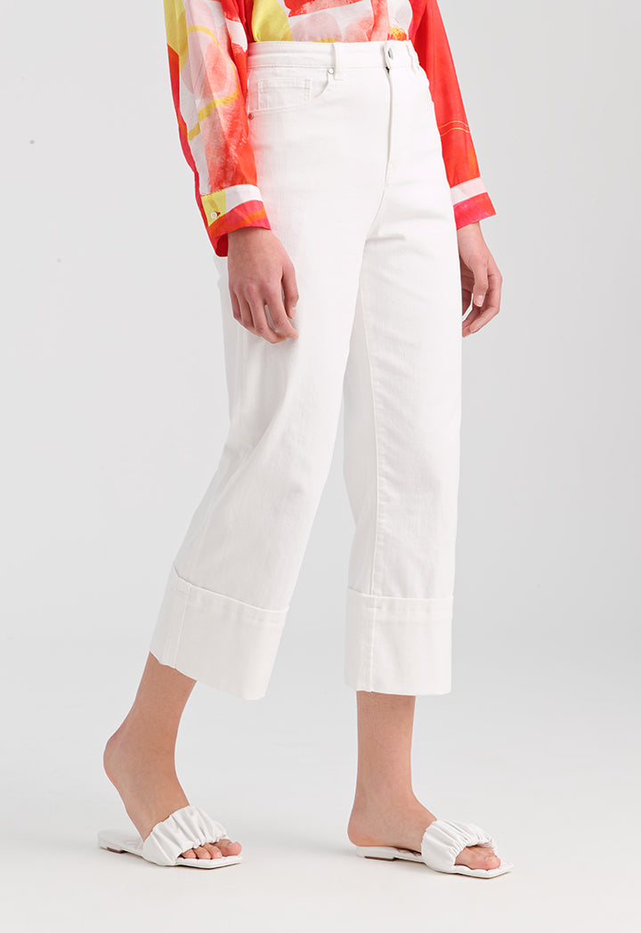 Choice Folded Hem Solid Denim Jeans Off White