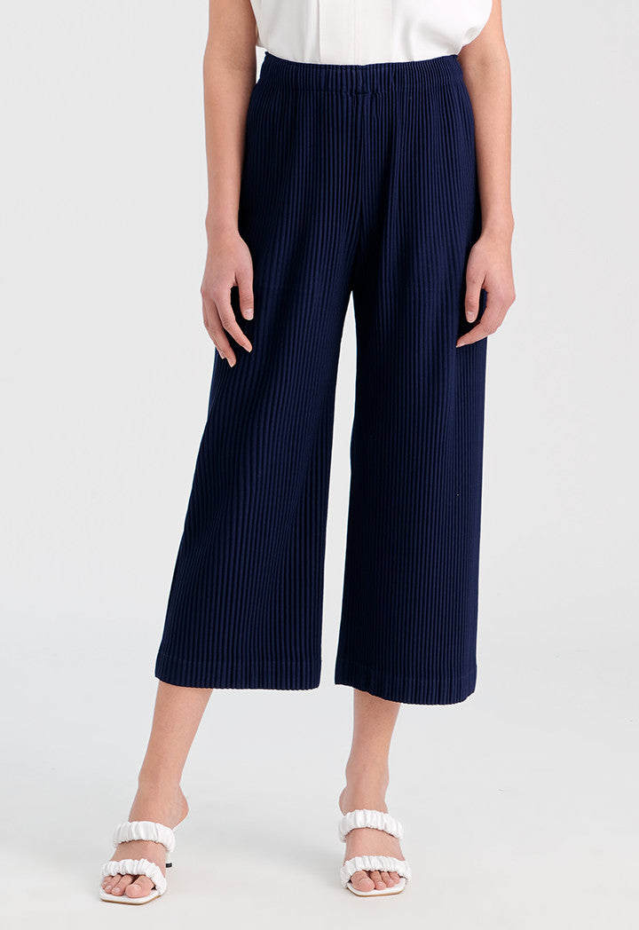 Choice Solid Knife Pleated Pants Navy