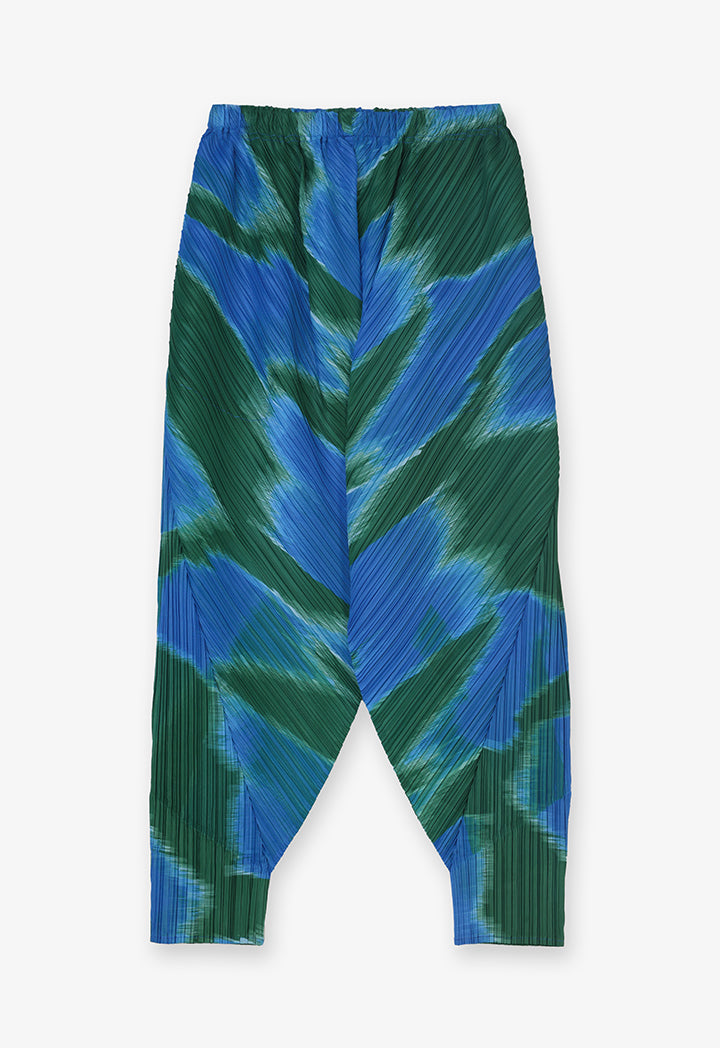 Choice Patterned Pleated Trousers Blue