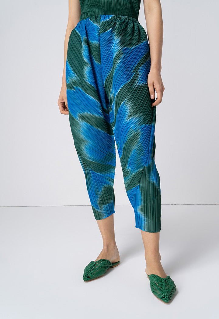Choice Patterned Pleated Trousers Blue