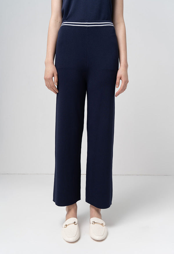 Choice Solid Wide Legs Knitted Trousers Indigo