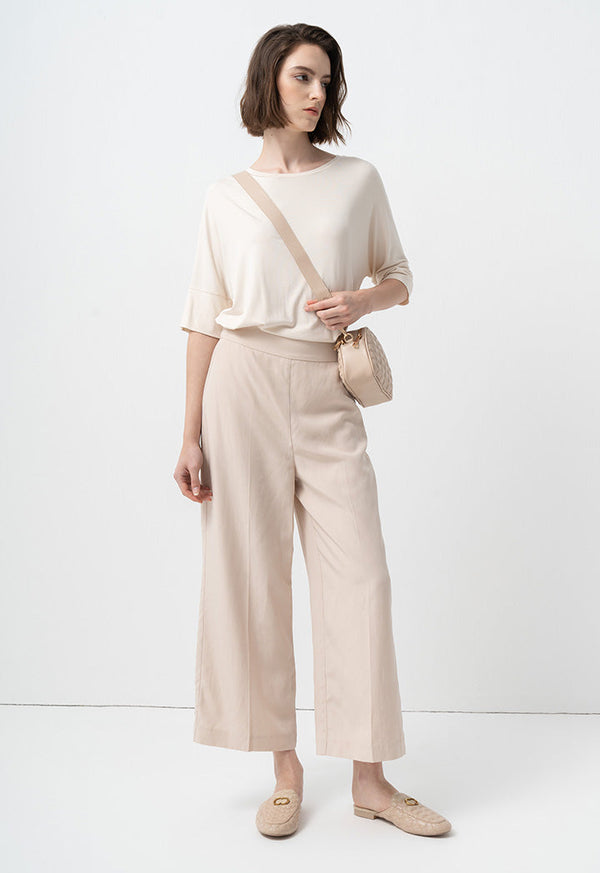 Choice Single Tone Wide Legs Trousers Beige