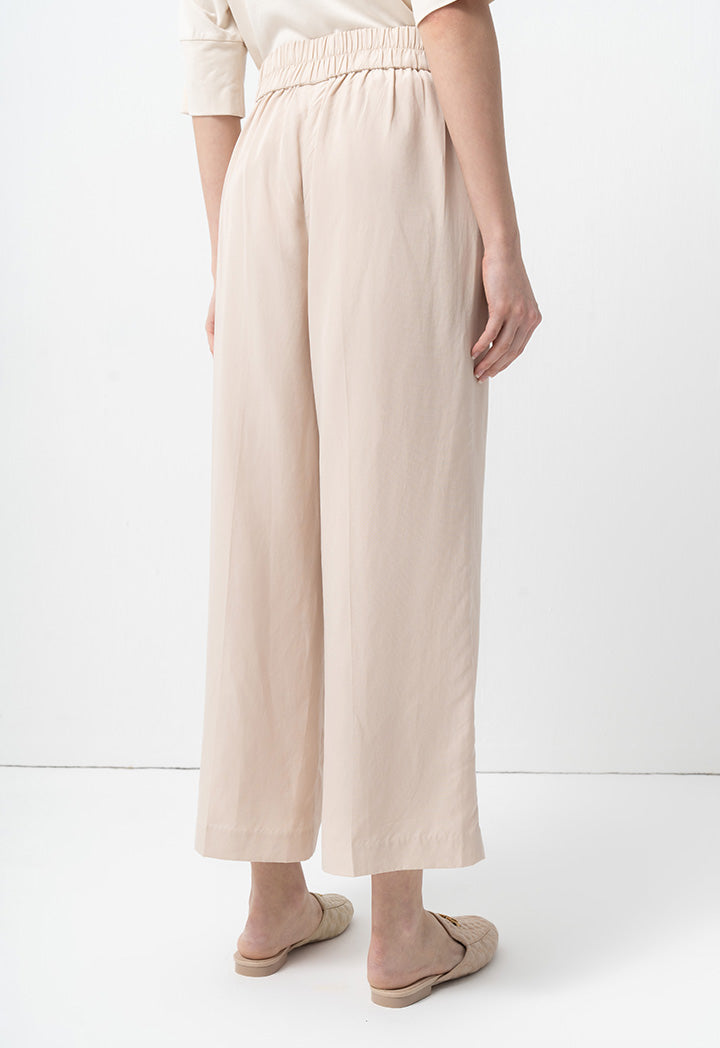 Choice Single Tone Wide Legs Trousers Beige