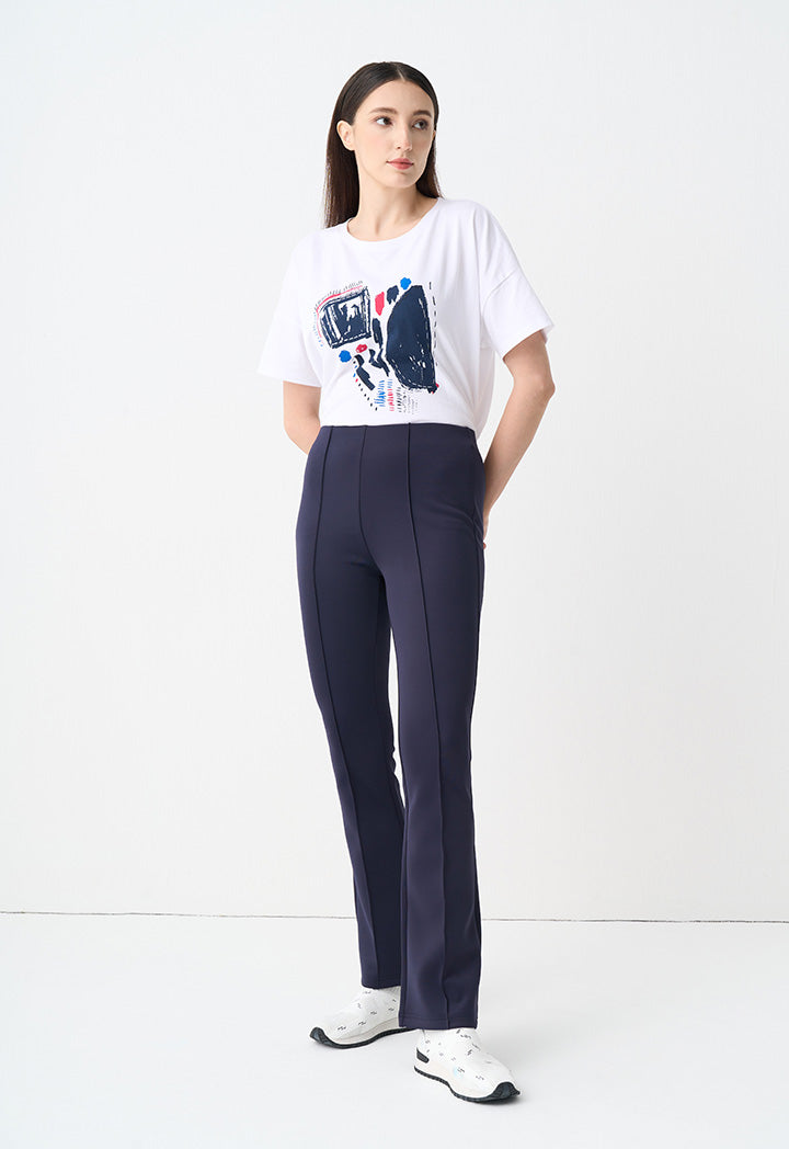 Choice Solid Straight Legs Pintuck Trouser Navy