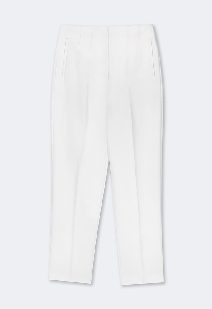 Choice Solid High-Waist Straight Leg Trousers Off White