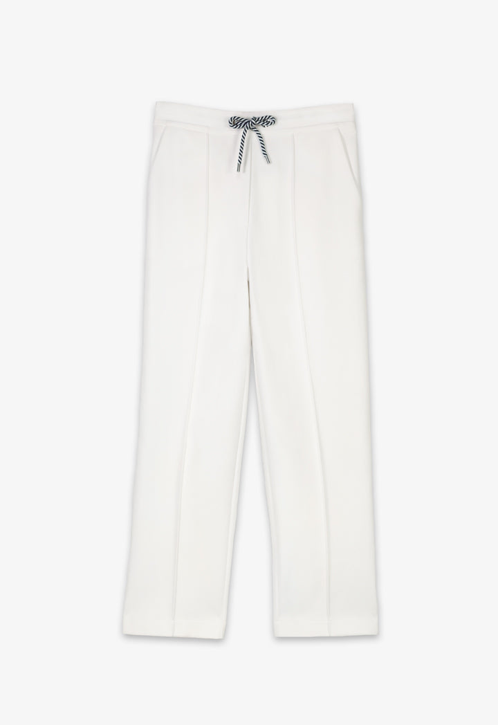 Choice Straight Legs Pin Tuck Solid Trousers Off White