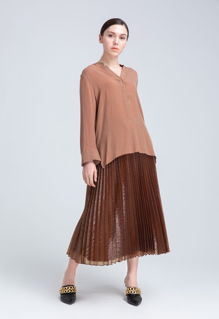 Choice Pleated Organza Skirt Brown