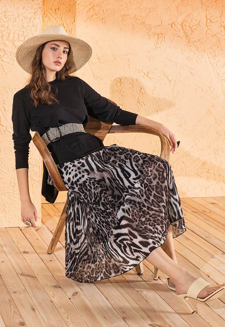 Choice Pleated Leopard Print Skirt Printed Multi - Wardrobe Fashion