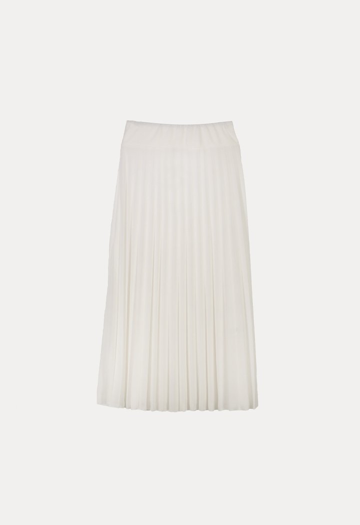 Choice Solid Color Knitted Pleated Long Skirt Off White