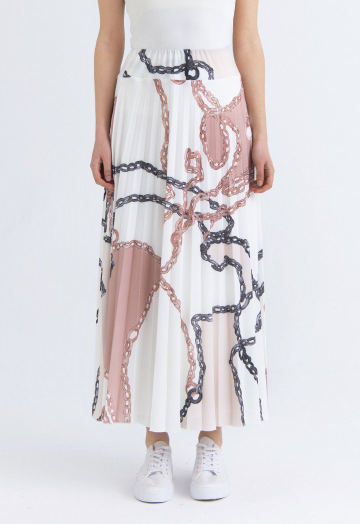 Choice Printed Knit Pleated Long Skirt Blush