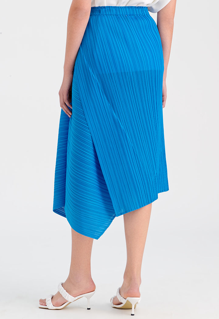 Choice Electric Pleated Solid Aysmmetrical Skirt Blue+Blue