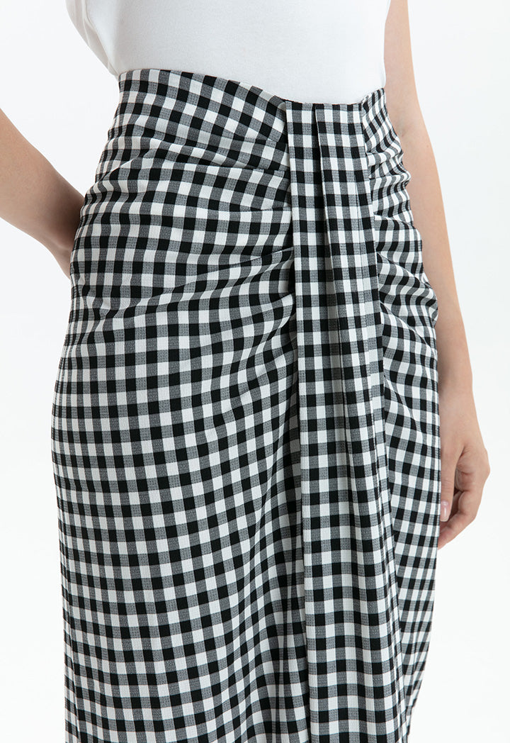 Choice Checkered Single Pleat Skirt Beige - Black