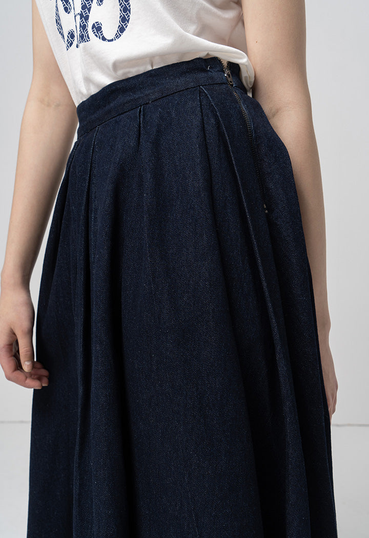 Choice Solid Pleated Skirt Blue