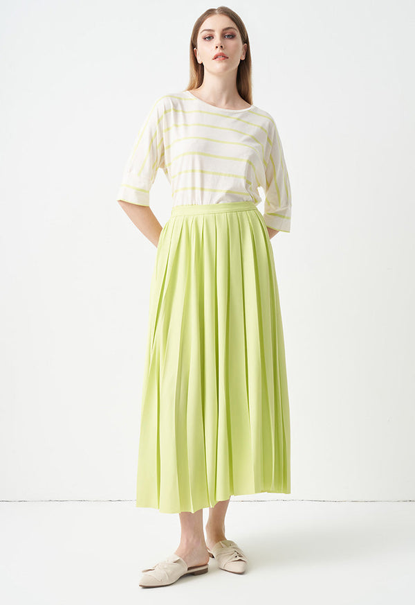 Choice Solid Pleated Midi Skirt Lime
